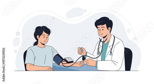 Doctor measuring patient's blood pressure with sphygmomanometer in clinic