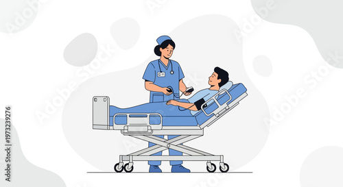 Nurse checking patient's vital signs in hospital bed, medical care concept