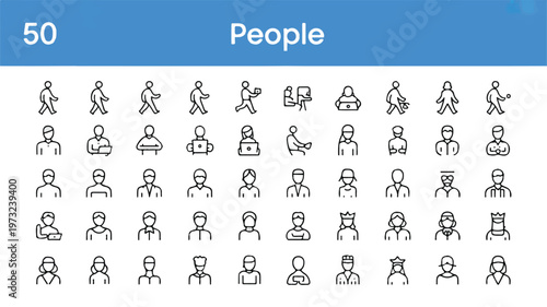 Collection of line icons depicting various people activities and professions