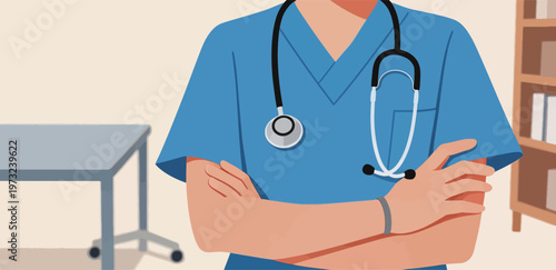 Female Medical Professional in Blue Scrubs