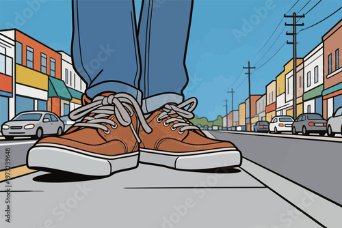 Feet in Casual Shoes on Urban Street