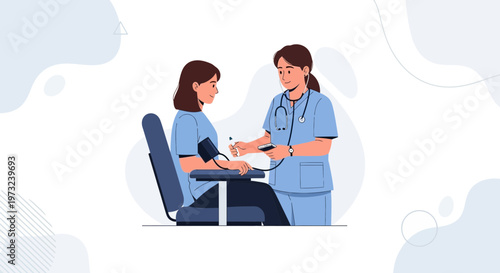 Nurse checking patient's blood pressure, medical checkup, healthcare concept