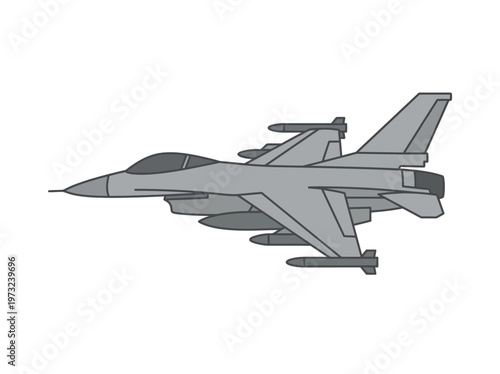 Flat stealth fighter jet side view, angular wings, modern military design, minimal gray vector style