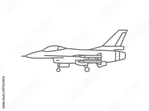 Flat stealth fighter jet side view, angular wings, modern military design, minimal gray vector style