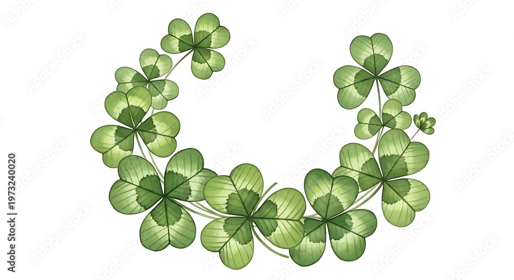 Fototapeta premium Green Four Leaf Clovers Illustration Isolated on White Background for St Patricks Day Design