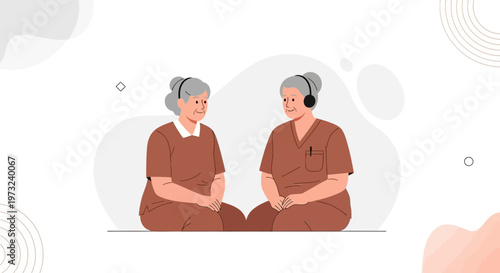Elderly Couple Enjoying Music Together with Headphones, Senior Lifestyle