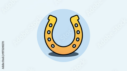 Golden horseshoe icon with nails on blue circle background