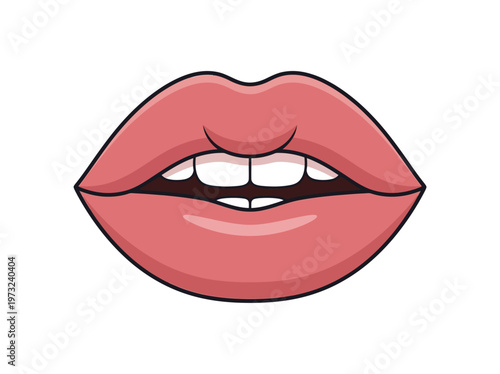 Flat human lips with soft natural shape, smooth curves, clean outline, minimal beauty design style