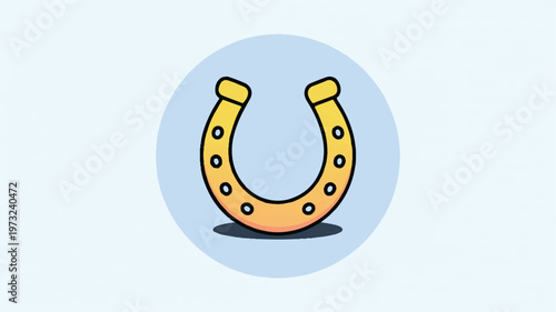 Golden horseshoe with nails on blue circle background