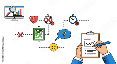 Strategic Planning Process flow chart vector illustration representing business strategy development and analysis