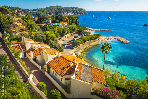 Villefranche sur Mer resort view with stunning clean beaches, France