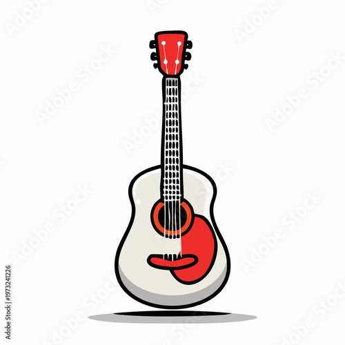 Cartoon Style Red and White Guitar.