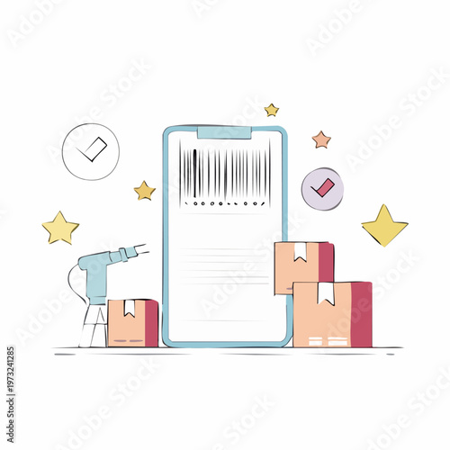 Packages with barcode on phone screen.