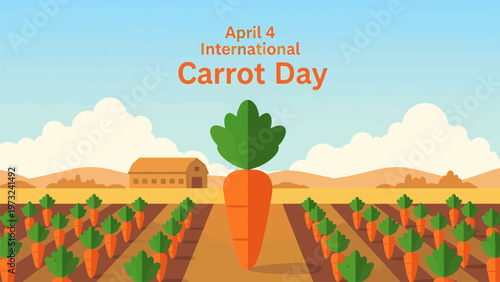 International Carrot Day April 4 Agriculture Illustration, Carrot Farm Field with Fresh Vegetables, Organic Farming and Healthy Food Concept Flat Vector Design