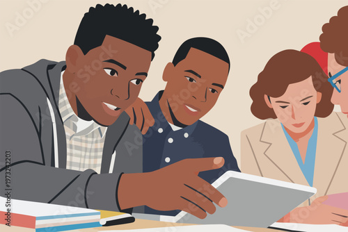 Group of Students Studying with Digital Tablet