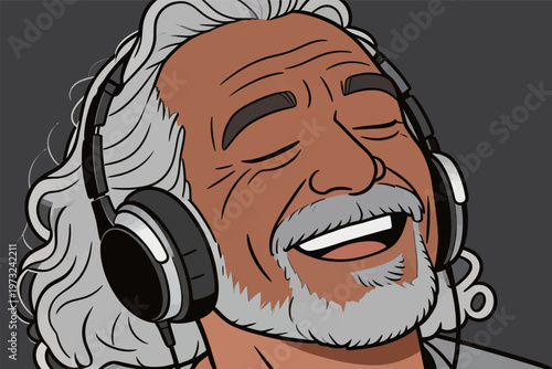 Elderly Man Enjoying Music with Headphones