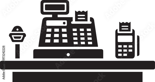 Retail Cash Register and POS Terminal Icon with Receipt Printer