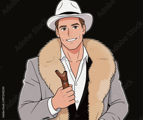 Stylish Man with Fur Collar and Hat