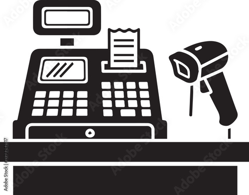 Retail Cash Register with Barcode Scanner and Receipt Icon Vector