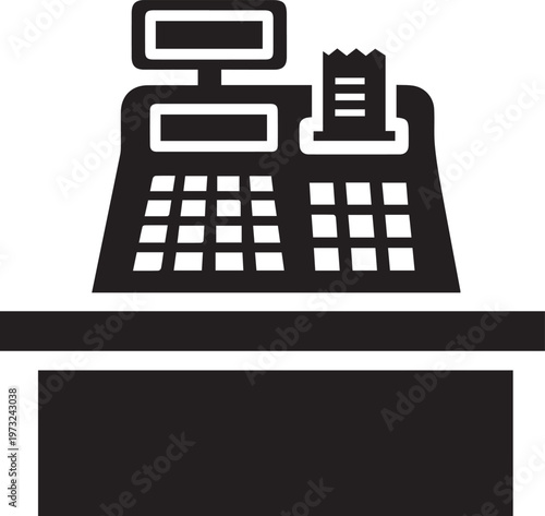 Retail Cash Register with Receipt on Checkout Counter Icon