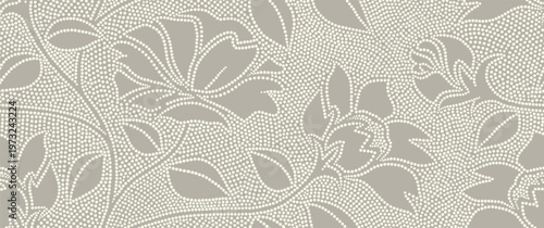 Abstract flower and leaves seamless pattern with dotted style.
