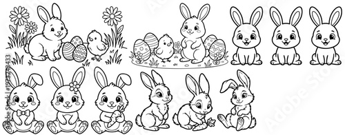 a4 colouring page bunny painting an easter egg. ready to print on standard A4 paper.