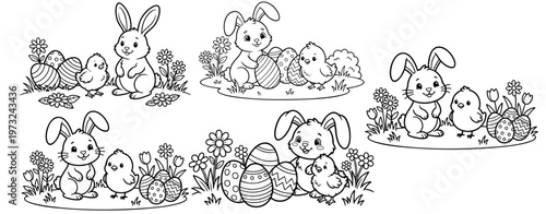 a4 colouring page bunny painting an easter egg. ready to print on standard A4 paper.