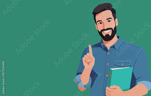 Male Teacher with Book Gesturing