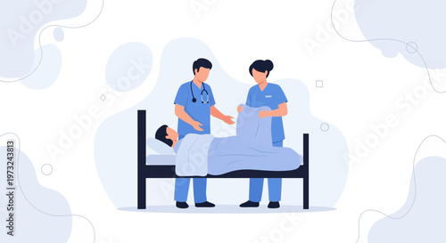 Nurses Caring for Patient in Hospital Bed