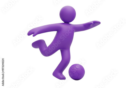 A purple cartoon character kicking a ball