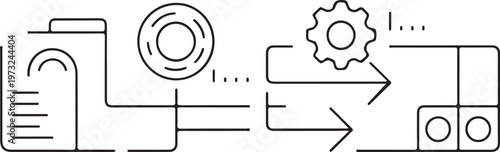 Streamlined digital process illustration detailing data flow from input through configuration and processing to final output, representing efficient technological operations