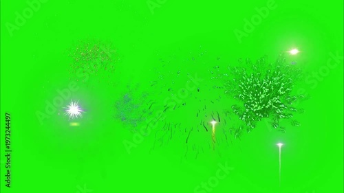 Fireworks on Green Screen Chroma Key Firecracker Explosion Overlay Beautiful Sparks Loop 4K