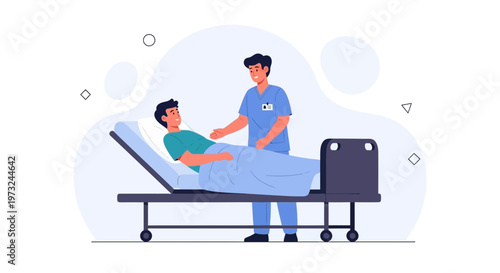 Nurse caring for patient in hospital bed, healthcare concept illustration