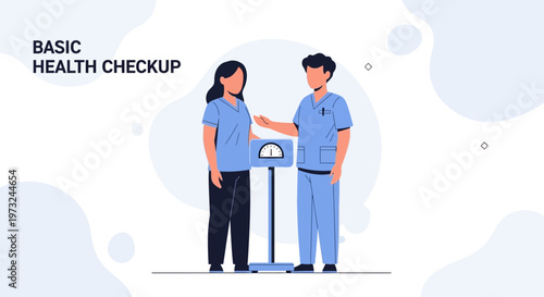 Doctor Weighing Patient for Basic Health Checkup, Medical Consultation