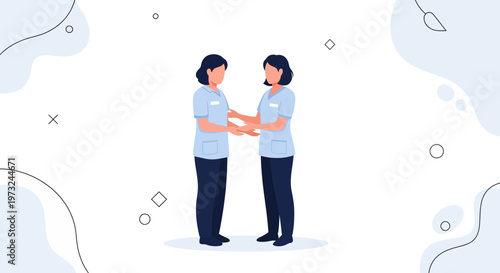 Two nurses shaking hands, representing teamwork and collaboration in healthcare