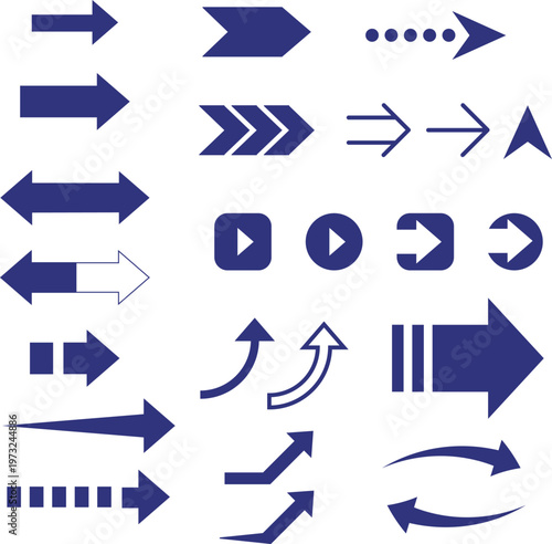 シンプルな矢印のアイコンセット　ネイビー