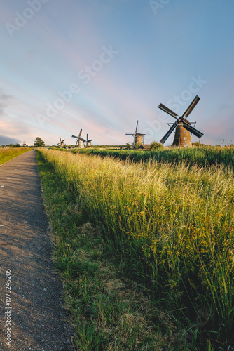 Kinderdijk in the Netherlands (Holland) famous UNESCO World Heritage, Windmills built between 1738 and 1740