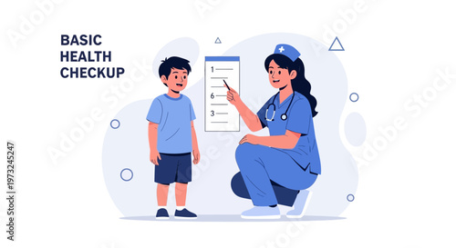 Nurse checks child's health, doctor consultation, medical checkup illustration