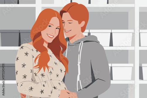 Pregnant Woman and Man in Cozy Home Setting