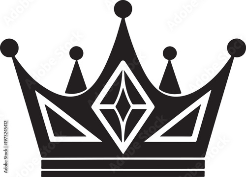 Black crown icon, royal symbol, vector crest, monarch emblem