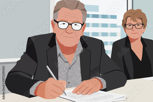 Business People Signing Document in Office