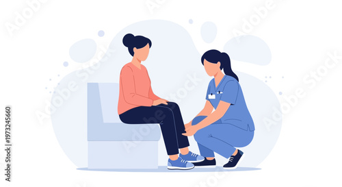 Nurse examining patient's leg, healthcare concept, medical check-up, doctor and patient illustration