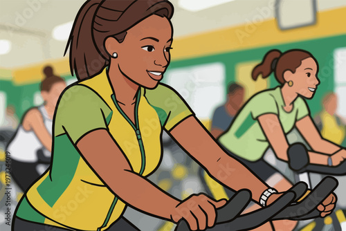 Group of Women in Indoor Cycling Class
