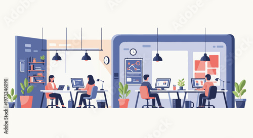 People working in a modern office environment with computers 1.