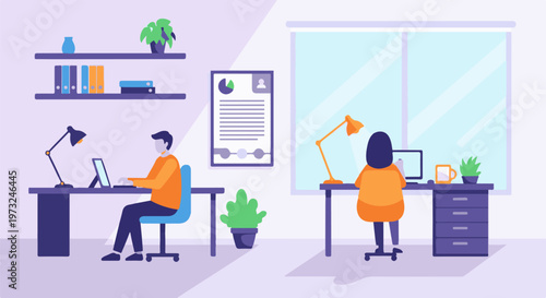 Two people working remotely from home offices with laptops.