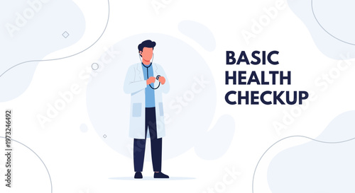 Doctor with Stethoscope, Basic Health Checkup Concept, Medical Illustration