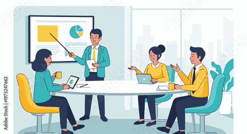 Business Meeting Presentation with Diverse Team Collaboration.