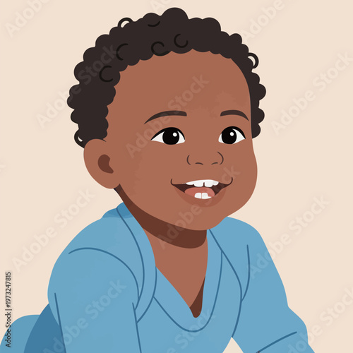 Happy African American Boy with Curly Hair