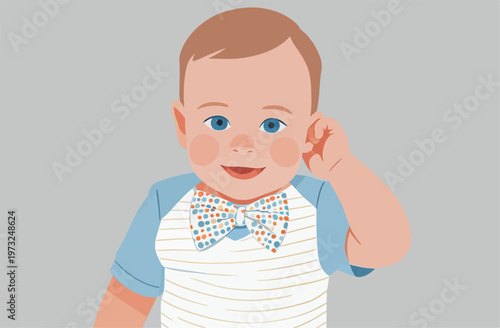 Cute Baby with Bow Tie and Striped Shirt