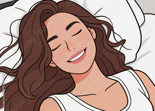 Smiling Woman Sleeping Peacefully in Bed